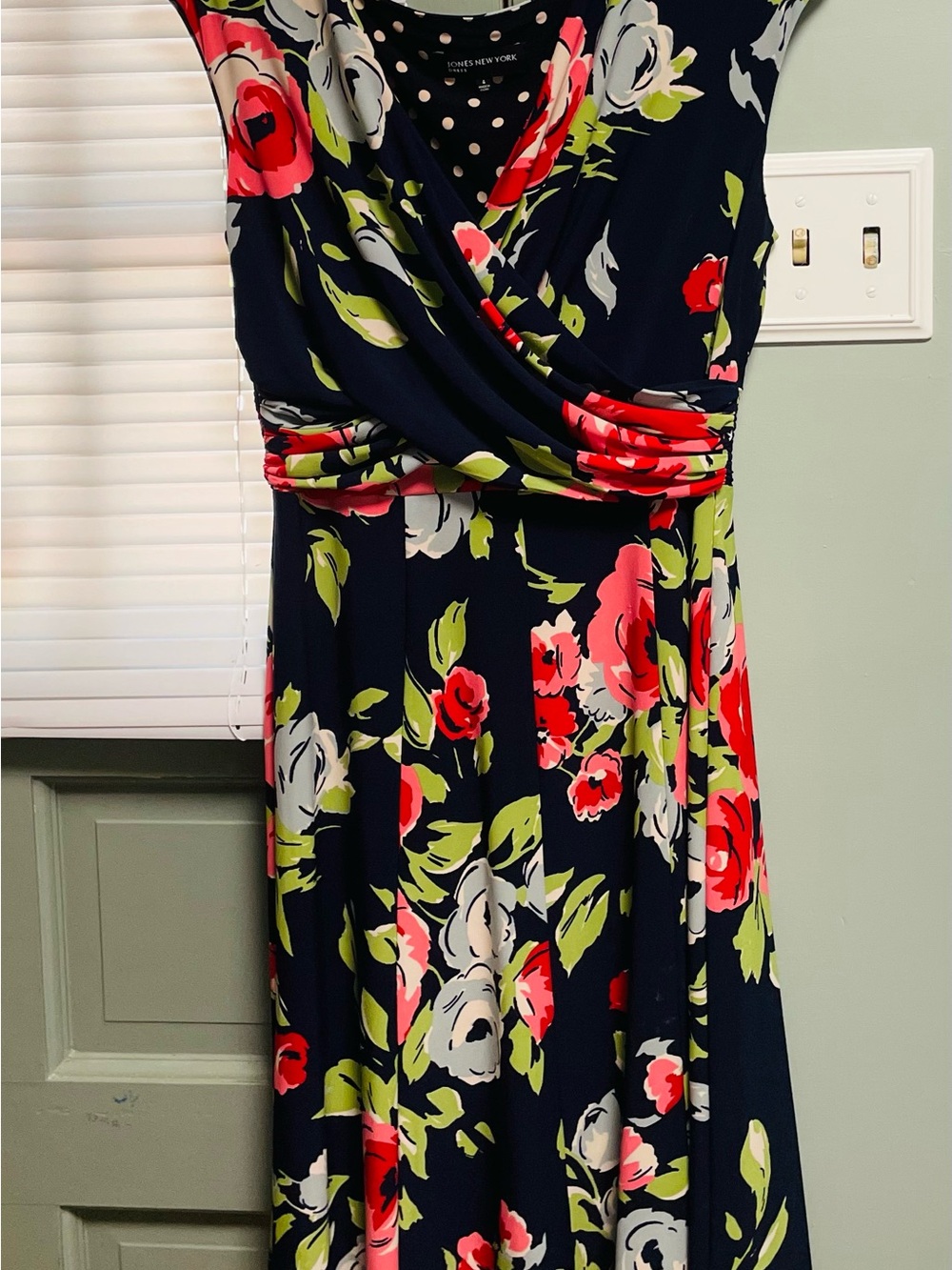 Jones New York Navy Maxi Dress with Pink & Green Floral Print
